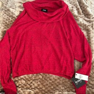 Red cowl neck shirt